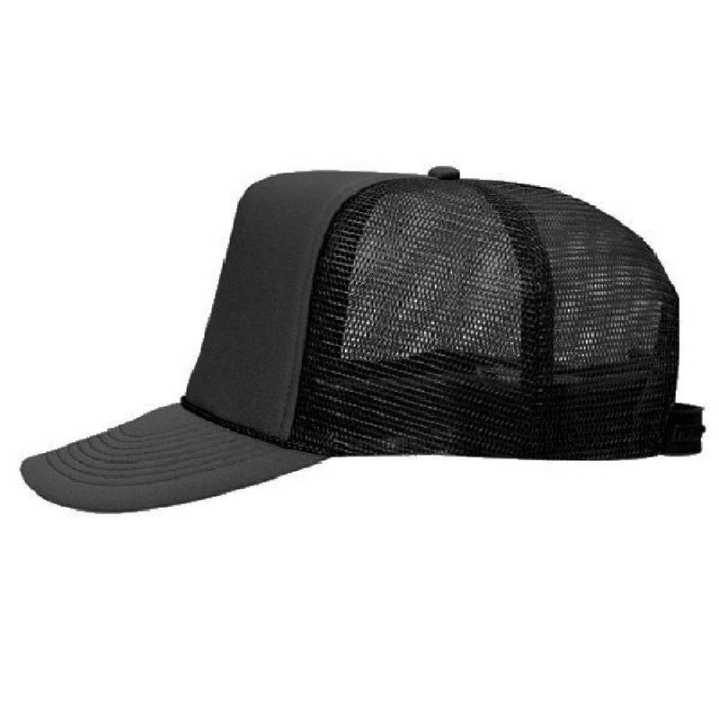 Otto Polyester Foam Front 5 Panel High Crown Mesh Back Trucker Hat - Black - Image 3
